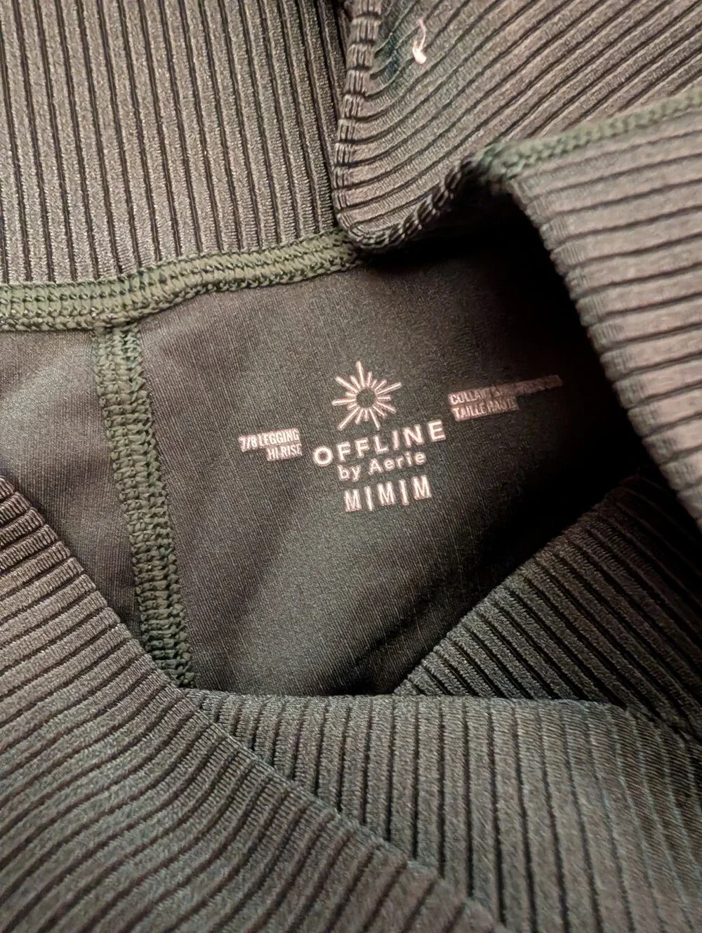 MATCHING SET: Aerie Offline Ribbed Metallic Green Top And Leggings Workout set